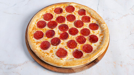 Pizza pepperoni top view isolated