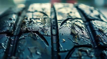 a close up of a wet tire with water drops on it - Powered by Adobe