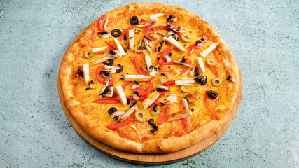 Cheese and vegetables pizza top view