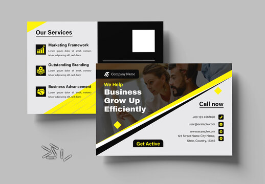 Business Postcard Layout With black And yellow Accents