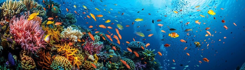 Naklejka na ściany i meble Vibrant coral reef teeming with marine life