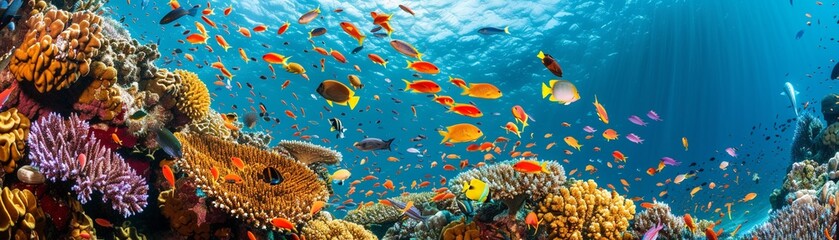 Fototapeta premium Vibrant coral reef teeming with marine life