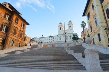 famous empty Spanish Steps with basilica, Rome, Italy