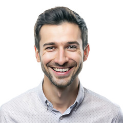 Obraz premium Portrait of young happy smiling man, isolated on transparent background.