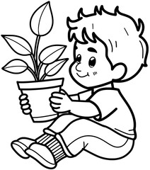 Boy with plant