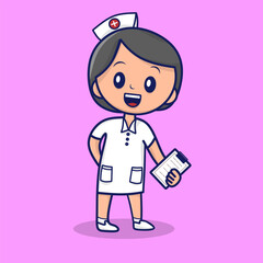 Cartoon woman doctor or nurse in white uniform holding Health insurance card on brown background, Smiling female nursing staff, Vector illustration in character design