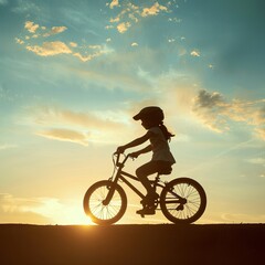 Fototapeta premium girl rides a bike in nature in a park on the road. daughter plays on a bicycle, rides along the road. generative ai