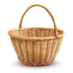 Obraz premium A basket is shown with a handle and is empty. The basket is made of woven material and is brown in color