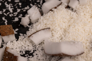 white coconut pulp and dried coconut flakes