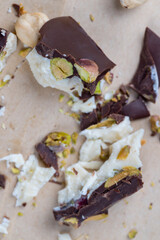 sweet chocolate with cocoa and nuts and other ingredients