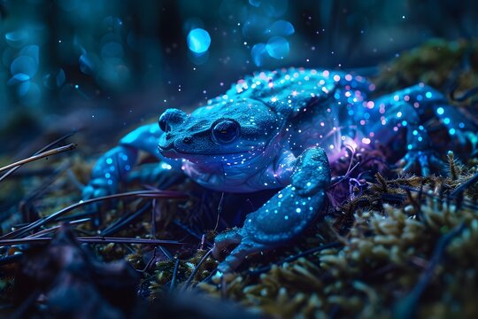 Bioluminescent frog in a forest