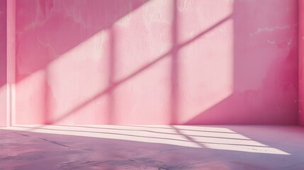 Pink Plaster Wall with Shadows of Sunlight. Elegant Background for Product Presentation