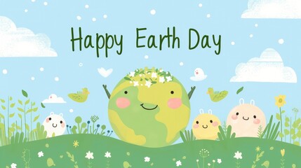 Green Earth with the text Happy Earth Day