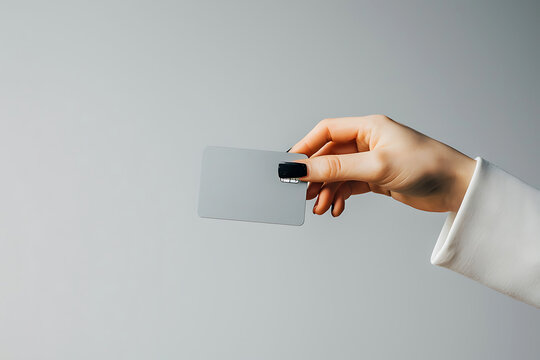 Monochrome Image of a Hand Holding a Blank Chip Card