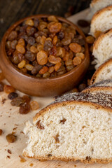 Obraz na płótnie Canvas fresh and sweet wheat bun with raisins