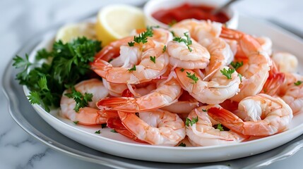 Arranging shrimp cocktail on a platter