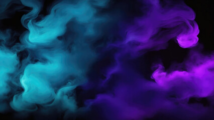 Fototapeta premium Cyan, Teal, and purple colors Dramatic smoke and fog in contrast on a black background