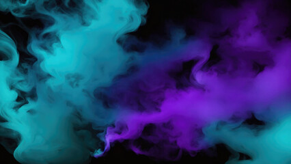 Fototapeta premium Cyan, Teal, and purple colors Dramatic smoke and fog in contrast on a black background