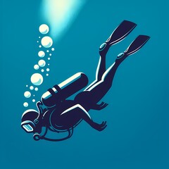 水中を泳ぐダイバーのイラスト