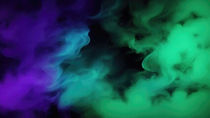Fototapeta premium Green, Teal, and purple colors Dramatic smoke and fog in contrast on a black background