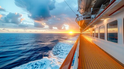 Open deck of a luxury cruise ship. Generative AI.