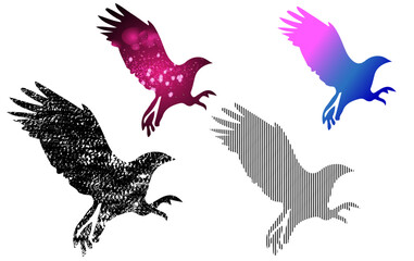 silhouette colorful flying eagle vector
