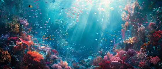 Explore ethereal digital art showcasing mystical marine life and surreal underwater landscapes. - obrazy, fototapety, plakaty