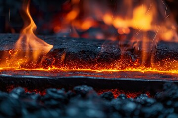 Intense flames leap out from a close-up shot of a grill in action, showcasing the raw heat and energy of the moment.