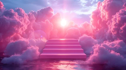 Foto op Plexiglas Pink clouds in the sky with pink trees and pink steps © CtrlN
