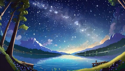 湖畔から見上げた満天の星空_04