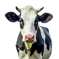 Head of a cow isolated on a transparent background. Farm animal.