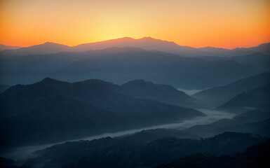 Twilight Hues over the Rolling Hills of Nagarkot, Nepal