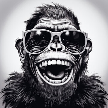 cartoon sketch of a smiling monkey wearing sunglasses
