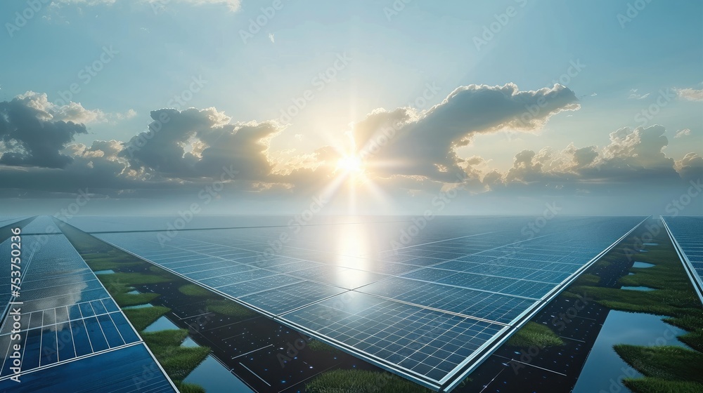 Poster an infinite field of solar panels. generative ai.