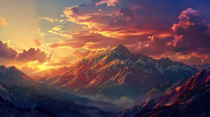 Schilderijen op glas sunrise in the mountains © Emma