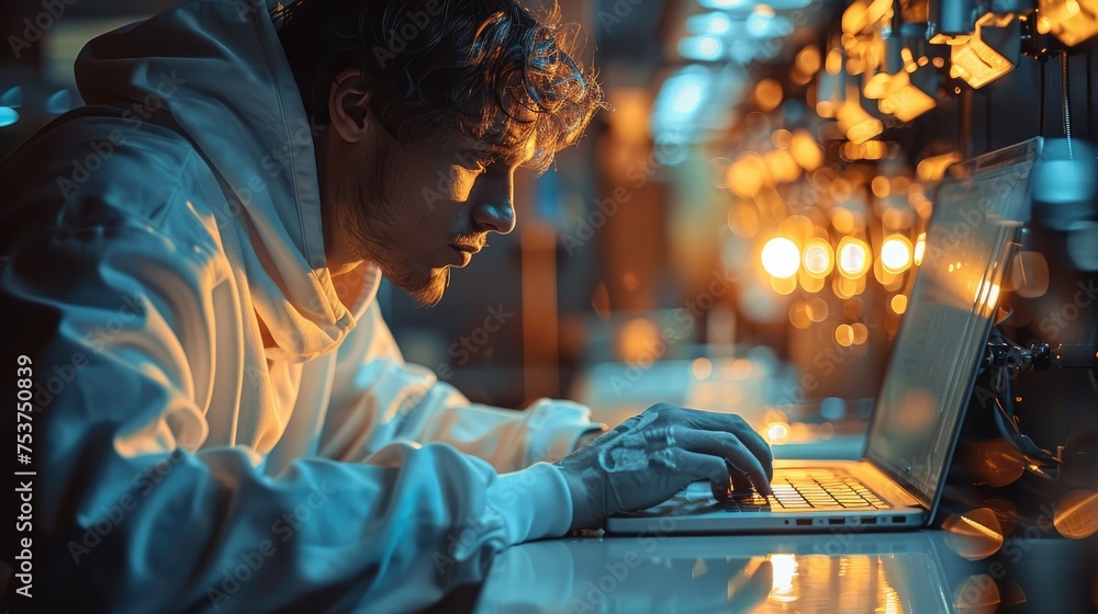 Aufkleber A programmer coating a laptop. Generative AI.