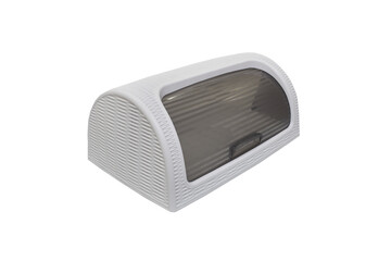 plastic bread box isolated, white plastic bread box for storing bread, kitchen accessories