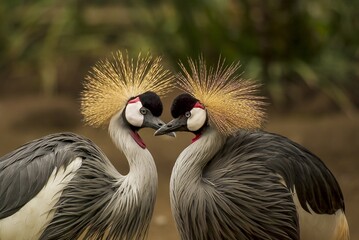 Naklejka premium The East African crowned crane: a regal bird with a golden crown, elegant gray, black, and white plumage, and a commanding presence in the savannah.