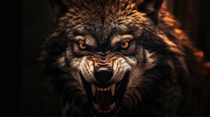 close up photo angry wolf background © kucret