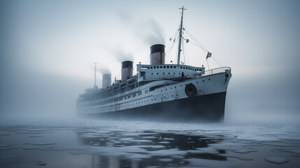 Passenger ship sailing through the icy waters.A large cruise ship sails through the ocean - obrazy, fototapety, plakaty
