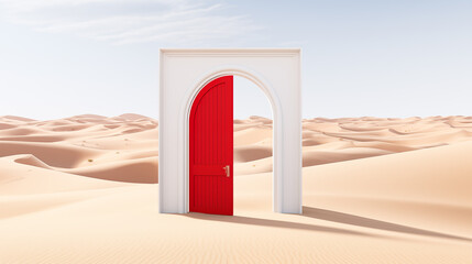 Opened red door in the desert
