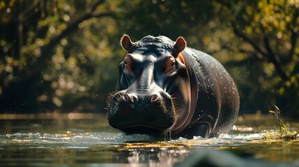 a cinematic and Dramatic portrait image for hippo