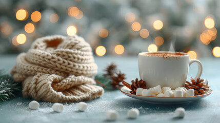Fototapeta na wymiar a cup of hot chocolate sitting on top of a saucer next to a pile of marshmallows.