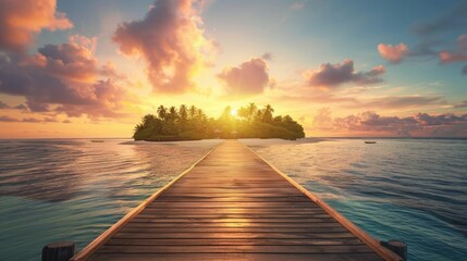 Tropical Paradise at Sunset - Wooden Jetty and Island View