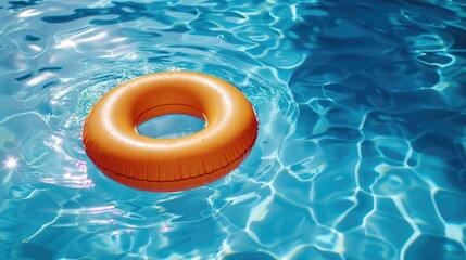Orange Inflatable Swimming Ring Floating on Crystal Clear Pool Water