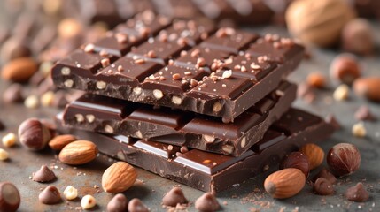 a close up of a pile of chocolate with nuts on a table next to a pile of chocolate with nuts on top of it.