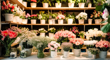 Fototapeta na wymiar A personalized service counter in a flower shop. Generative AI.