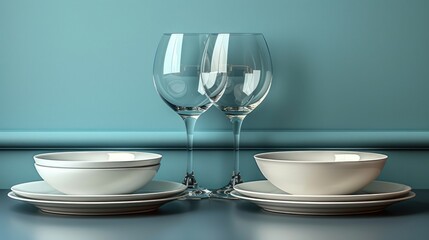 a set of three wine glasses sitting on top of a table next to a bowl and a glass of wine.