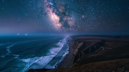 Point Reyes National Seashore, California, under the blanket of a starry night sky, the Milky Way...