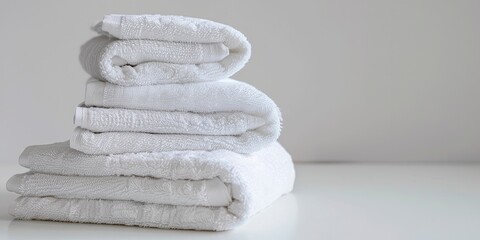 Fototapeta na wymiar Simple Stack of Crisp, Folded White Towels Against a Pure White Background.